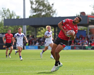 Salford Red Devils 'den Nene MacDonald Betfred Süper Lig maçı sırasında Wakefield Trinity ile Salford Red Devils arasında DIY Kitchens Stadyumu, Wakefield, İngiltere, 25 Mayıs 2025