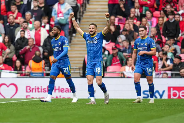 Wimbledon, 26 Mayıs 2025 'te Wembley Stadyumu' nda oynanan Wimbledon-Walsall maçında Sky Bet 2 Playoff final maçında golünü kutladı.