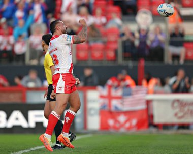 Hull KR 'dan Elliot Minchella, 30 Mayıs 2025' te İngiltere 'nin Hull kenti Kingston' da oynanan Sewell Group Craven Park 'ta oynanan 13.