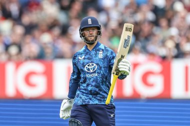 İngiltere 'den Ben Duckett, 29 Mayıs 2025' te İngiltere 'nin Edgbaston, Birmingham' da Batı Hint Adaları 'na karşı 1. Metro Bankası' nda (50 koşu) yarım yüzyıl (50 koşu) kutluyor.