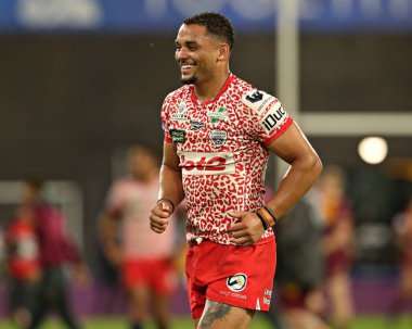 Leigh Leoparları 'ndan Umyla Hanley, Betfred Süper Lig 13. Raundundan sonra Huddersfield Giants' a karşı John Smith 'in Stadyumu, Huddersfield, Birleşik Krallık' ta 29 Mayıs 2025