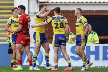 Warrington Wolves takımından Jake Thewlis, 30 Mayıs 2025 'te Warrington, İngiltere' de oynanan ve Warrington Jones Stadyumu 'nda oynanan 13.