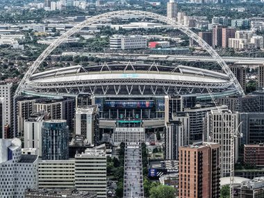 Wembley Stadyumu, 7 Haziran 2025 'te Wembley Stadyumu' nda oynanan Betfred Challenge Cup Final Warrington Wolves vs Hull KR maçı öncesinde havadan izleniyor.