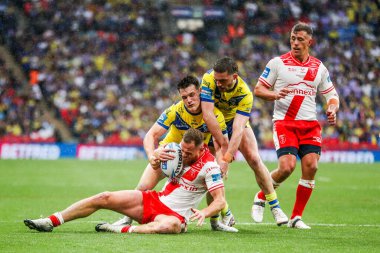 Warrington Wolves 'tan Leon Hayes, 7 Haziran 2025' te Wembley Stadyumu 'nda oynanan Betfred Challenge Cup Final Warrington Wolves vs Hull KR maçında forvet attı.