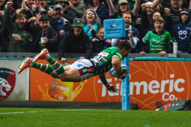 Leicester Tigers 'dan Izaia Perese Gallagher Premiership play-off' unda Leicester Tigers, Mattioli Woods Welford Road Stadyumu 'nda Satış Köpekbalıklarına karşı, 7 Haziran 2025