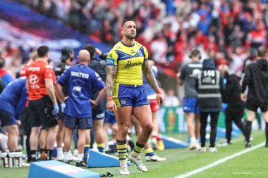Warrington Wolves 'tan kederli Paul Vaughan, 7 Haziran 2025' te Wembley Stadyumu 'nda oynanan Betfred Challenge Cup Final Warrington Wolves vs Hull KR maçında...