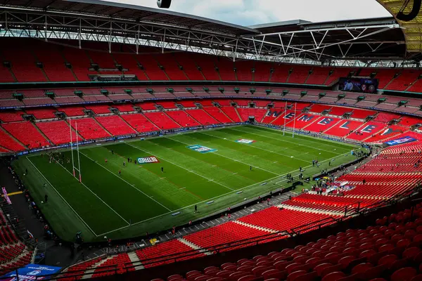 Wembley Stadyumu, 7 Haziran 2025 'te Wembley Stadyumu' nda oynanan Betfred Kadınlar Yarışma Kupası Finali öncesinde Wigan Warriors 'a karşı.