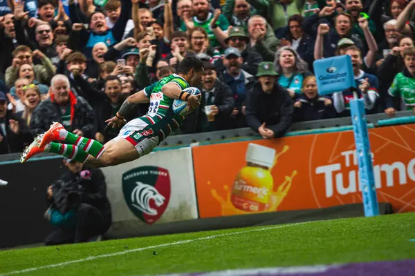 Leicester Tigers 'dan Izaia Perese Gallagher Premiership play-off' unda Leicester Tigers, Mattioli Woods Welford Road Stadyumu 'nda Satış Köpekbalıklarına karşı, 7 Haziran 2025
