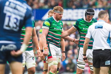 Leicester Tigers 'dan Ollie Chessum Gallagher Premiership play-off' unda Leicester Tigers, Mattioli Woods Welford Road Stadyumu 'nda Satış Köpekbalıklarına karşı, 7 Haziran 2025