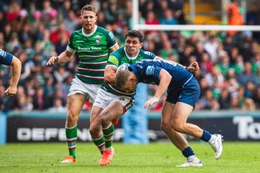 Leicester Tigers 'dan Izaia Perese Gallagher Premiership play-off' unda Leicester Tigers, Mattioli Woods Welford Road Stadyumu 'nda Satış Köpekbalıklarına karşı, 7 Haziran 2025