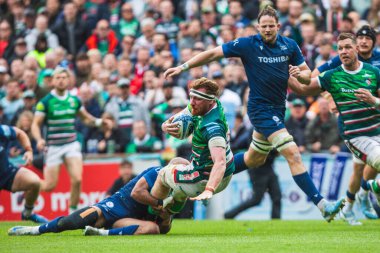 Leicester Tigers 'dan Ollie Chessum Gallagher Premiership play-off' unda Leicester Tigers, Mattioli Woods Welford Road Stadyumu 'nda Satış Köpekbalıklarına karşı, 7 Haziran 2025