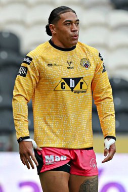 Castleford Tigers takımından Tom Amone, Betfred Süper Lig Turu 14. Hull FC 'ye karşı Castleford Tigers maçından önce, 13 Haziran 2025' de MKM Stadyumu 'nda