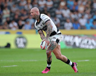 Hull F.C. 'den Zak Hardaker. 14. Betfred Süper Lig Turu sırasında Hull FC, Castleford Tigers 'a karşı MKM Stadyumu, Hull, Birleşik Krallık, 13 Haziran 2025