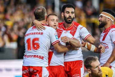 Hull KR 'dan Jai Whitbread, 19 Haziran 2025' te İngiltere 'nin Castleford kentinde oynanan 15. Betfred Süper Lig karşılaşmasında Castleford Tigers ile Hull KR karşılaşmasını kutluyor.