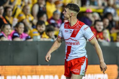 Hull KR 'dan Noah Booth, 19 Haziran 2025' te İngiltere 'nin Castleford kentinde oynanan 15. Betfred Süper Lig karşılaşmasında Hortum Ormanı, Castleford, İngiltere' de oynanan Castleford Tigers vs Hull KR karşılaşmasını kutluyor.