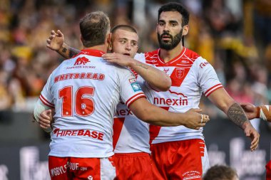 Hull KR 'dan Jai Whitbread, 19 Haziran 2025' te İngiltere 'nin Castleford kentinde oynanan 15. Betfred Süper Lig karşılaşmasında Castleford Tigers ile Hull KR karşılaşmasını kutluyor.