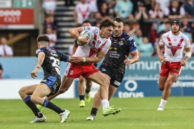 St. Helens 'den Owen Dagnall, Betfred Süper Lig' in 15. Turu 'nda St Helens - Leeds Rhinos maçında 20 Haziran 2025' te St Helens Stadyumu 'nda topa vuruyor.