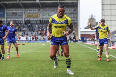 Warrington Wolves takımından Paul Vaughan, Betfred Süper Lig 15. Maç öncesi ısınma turunda Warrington Wolves 'a karşı Huddersfield Giants, Halliwell Jones Stadyumu, Warrington, İngiltere, 21 Haziran 2025