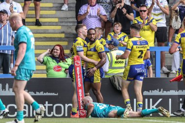 Warrington Wolves 'tan Jake Thewlis, 21 Haziran 2025' te Warrington, İngiltere 'deki Halliwell Jones Stadyumu' nda Warrington Wolves ile Huddersfield Giants arasındaki 15.