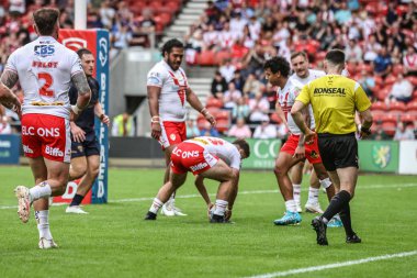 St. Helens takımından Jake Burns, 29 Haziran 2025 'te St Helens' e karşı oynanan Betfred Süper Lig karşılaşmasında sahaya çıkıyor.