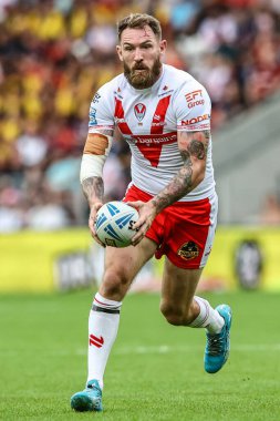 St. Helens takımından Daryl Clark, Betfred Süper Lig 'in 29 Haziran 2025' te St Helens ile Salford Red Devils arasında oynanan maçta maç sırasında sahada.