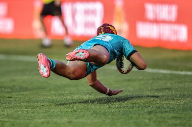 Huddersfield Giants takımından George Flanagan 17. Betfred Süper Ligi karşılaşmasında Castleford Tigers, Huddersfield Giants 'a karşı, The Mend-A-Hose Jungle, Castleford, Birleşik Krallık, 3 Temmuz 2025