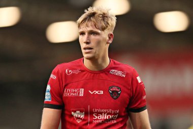 Salford Red Devils 'den Toby Warren, 17. Betfred Süper Ligi karşılaşmasında Salford Red Devils, Warrington Wolves' a karşı Salford Community Stadyumu, Eccles, İngiltere, 4 Temmuz 2025