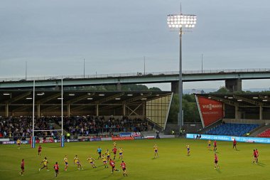 Salford Halk Stadyumu 'nun 17. Salford Red Devils - Warrington Wolves maçında Salford Community Stadyumu, Eccles, İngiltere 4 Temmuz 2025' te oynanan Betfred Süper Lig karşılaşması sırasında genel bir görüntüsü.