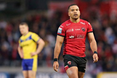 Salford Red Devils 'den Esan Marsters 17. Betfred Süper Ligi karşılaşmasında Salford Red Devils, Warrington Wolves' a karşı Salford Community Stadyumu, Eccles, İngiltere, 4 Temmuz 2025