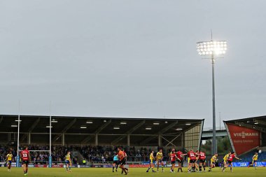 Salford Halk Stadyumu 'nun 17. Salford Red Devils - Warrington Wolves maçında Salford Community Stadyumu, Eccles, İngiltere 4 Temmuz 2025' te oynanan Betfred Süper Lig karşılaşması sırasında genel bir görüntüsü.