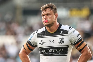 Hull FC 'den Liam Knight, Betfred Süper Lig' in 18 'inci raundunda oynanan maç öncesi ısınma maçında Hull FC, Wakefield Trinity' ye karşı MKM Stadyumu, Hull, İngiltere, 10 Temmuz 2025