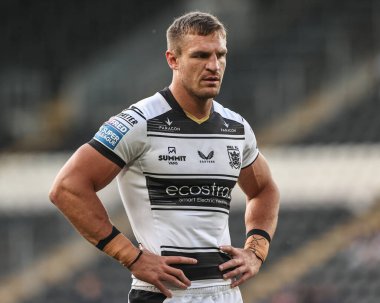 Hull FC 'den Jed Cartwright, Betfred Süper Lig' in 18 'inci raundunda ısınma turunda Hull FC, Wakefield Trinity' ye karşı MKM Stadyumu, Hull, Birleşik Krallık, 10 Temmuz 2025