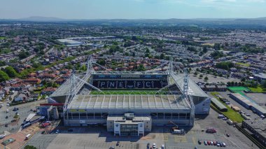 Deepdale 'in havadan genel görüntüsü sezon öncesi hazırlık maçı öncesinde Preston North End Liverpool' a karşı Deepdale, Preston, İngiltere, 13 Temmuz 2025