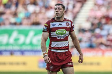 Wigan Warriors takımının Jake Wardle 'ı Betfred Süper Lig' in 18 'inci turunda Wigan Warriors, Huddersfield Giants' a karşı Brick Community Stadyumu, Wigan, İngiltere 'de 11 Temmuz 2025