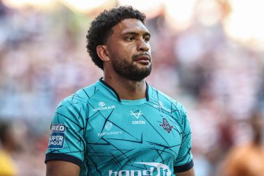 Huddersfield Giants takımından Taane Milne, Betfred Süper Ligi 'nin 18' inci turunda Wigan Warriors, Huddersfield Giants 'a karşı oynadığı The Brick Community Stadyumu, Wigan, İngiltere' de 11 Temmuz 2025 'te oynanan karşılaşma öncesi ısınma maçında.