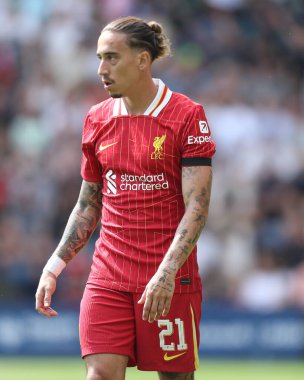 Liverpool 'dan Kostas Tsimikas, 13 Temmuz 2025 Deepdale, Preston, İngiltere' de Preston North End Liverpool 'a karşı oynanan ön sezon dostluk maçı sırasında