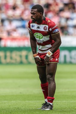 Wigan Warriors 'dan Christian Wade 19. Betfred Süper Lig karşılaşmasında Wigan Warriors, Hull FC' ye karşı Brick Community Stadyumu, Wigan, İngiltere, 19 Temmuz 2025
