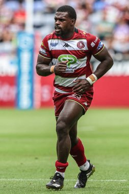 Wigan Warriors 'dan Christian Wade 19. Betfred Süper Lig karşılaşmasında Wigan Warriors, Hull FC' ye karşı Brick Community Stadyumu, Wigan, İngiltere, 19 Temmuz 2025