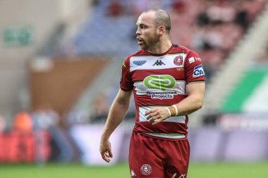Wigan Warriors takımından Liam Marshall, 25 Temmuz 2025 'te İngiltere' nin Wigan kentinde oynanan Wigan Warriors - Catalans Dragons maçında Wigan Warriors maçını izledi.