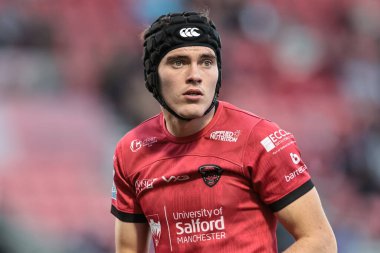 Salford Red Devils takımının Sam Hill 'i Salford Community Stadyumu' nda oynanan 20. Salford Red Devils vs Hull KR maçında 31 Temmuz 2025 'te oynanan Betfred Süper Lig karşılaşmasında