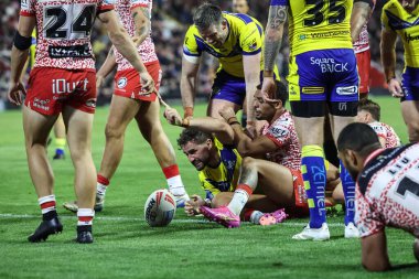 Warrington Kurtları 'ndan Toby King, Leigh Spor Köyü Leigh, İngiltere' de düzenlenen 20. Leigh Leopards - Warrington Wolves maçında elendi., 