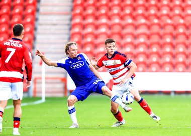 Exeter City 'den Ilmari Niskanen, İngiltere' nin Doncaster kentindeki Eco-Power Stadyumu 'nda oynanan Gök İddia Ligi 1 karşılaşmasında Doncaster Rovers Exeter City' ye karşı. 