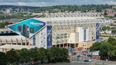 Elland Road 'un 2 Ağustos 2025' te Elland Road, Leeds, İngiltere 'de oynanan Leeds United-Villarreal maçındaki hava görüntüsü.