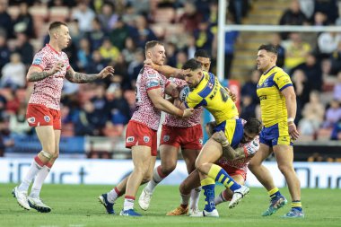 Warrington Wolves takımından Ryan Matterson, Leigh Spor Köyü, İngiltere 'de düzenlenen 20. Leigh Leopards - Warrington Wolves maçında maç yapıyor.,  