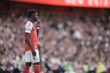 Arsenal takımından Bukayo Saka, 6 Ağustos 2025 tarihinde Emirates Stadyumu 'nda oynanan Arsenal-Villarreal maçında
