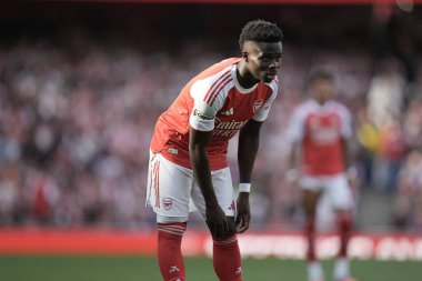 Arsenal takımından Bukayo Saka, 6 Ağustos 2025 tarihinde Emirates Stadyumu 'nda oynanan Arsenal-Villarreal maçında