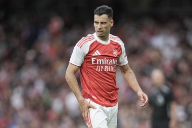 Arsenal takımından Gabriel Martinelli, 6 Ağustos 2025 tarihinde Emirates Stadyumu 'nda oynanan Arsenal-Villarreal maçında...