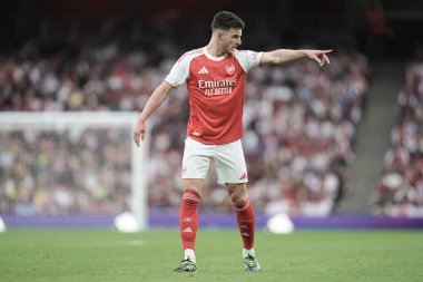 Arsenal 'den Declan Rice, 6 Ağustos 2025' te Emirates Stadyumu 'nda Arsenal ile Villarreal arasında oynanan sezon öncesi dostluk maçı sırasında