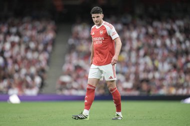 Arsenal 'den Declan Rice, 6 Ağustos 2025' te Emirates Stadyumu 'nda Arsenal ile Villarreal arasında oynanan sezon öncesi dostluk maçı sırasında