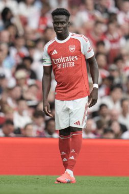 Arsenal takımından Bukayo Saka, 6 Ağustos 2025 tarihinde Emirates Stadyumu 'nda oynanan Arsenal-Villarreal maçında